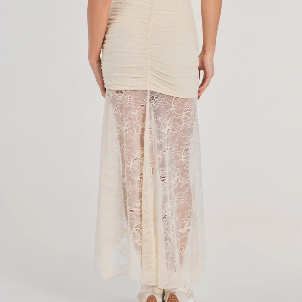 Asymmetrical Cream Lace Overlay Maxi Skirt